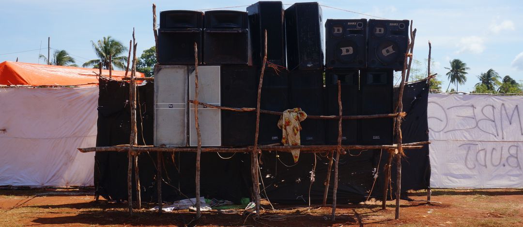 A soundsystem that was assembled for a festival in Southern Zanzibar. 